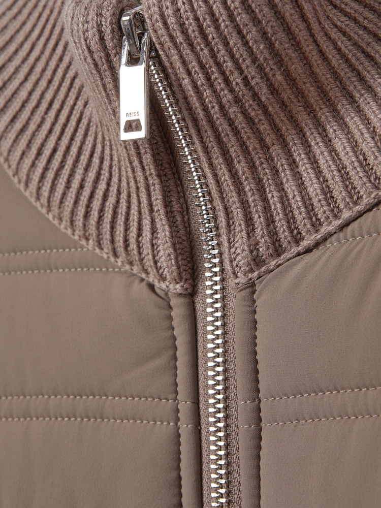 Reiss Mink Southend Hybrid Quilt and Knit Zip-Through Jacket - Image 6 of 6