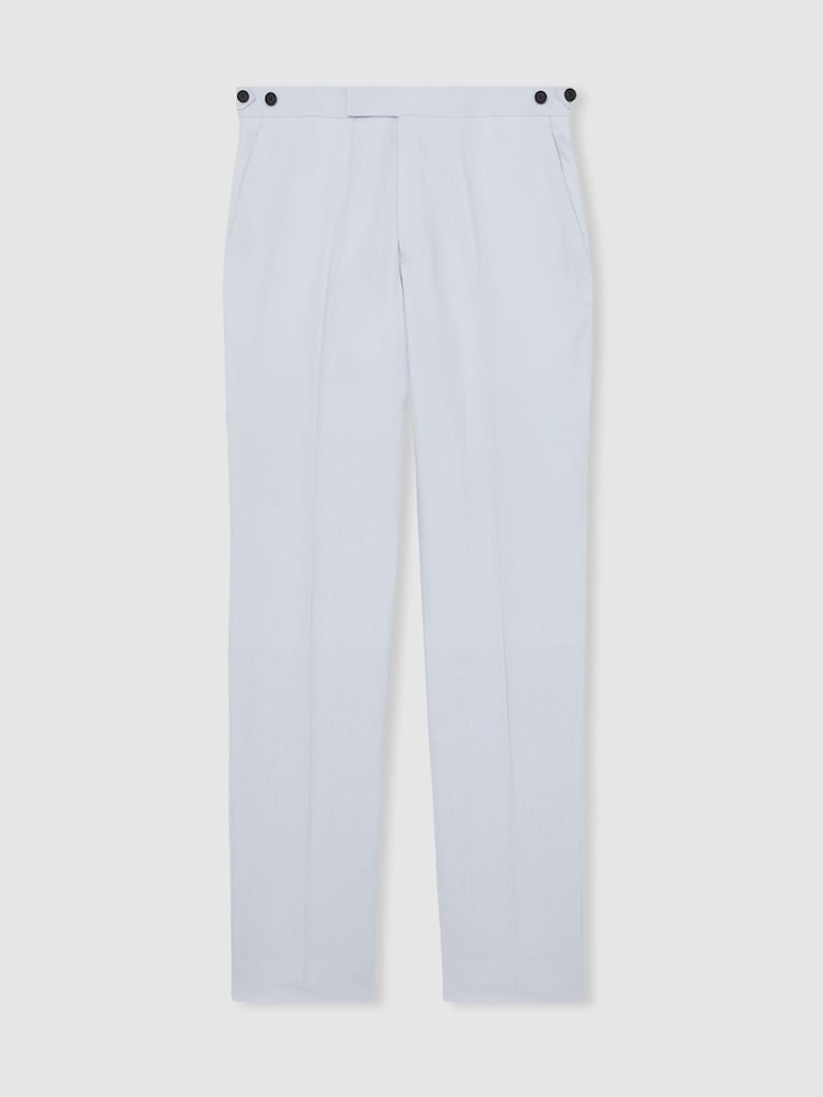 Reiss Soft Blue Kin Slim Fit Linen Trousers - Image 2 of 6 Reiss Soft Blue Kin Slim Fit Linen Trousers - Image 2 of 6