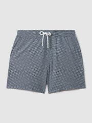 Reiss Airforce Blue/White Shape Printed Drawstring Swim Shorts - Image 2 of 6