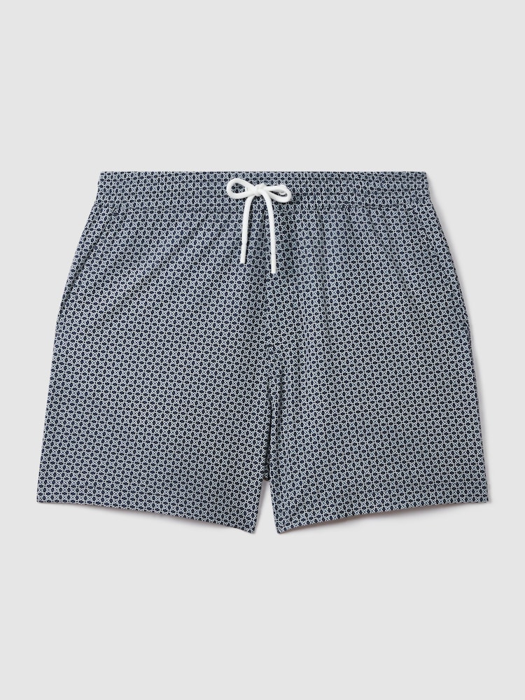 Reiss Airforce Blue/White Shape Printed Drawstring Swim Shorts - Image 2 of 6