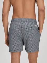 Reiss Airforce Blue/White Shape Printed Drawstring Swim Shorts - Image 5 of 6