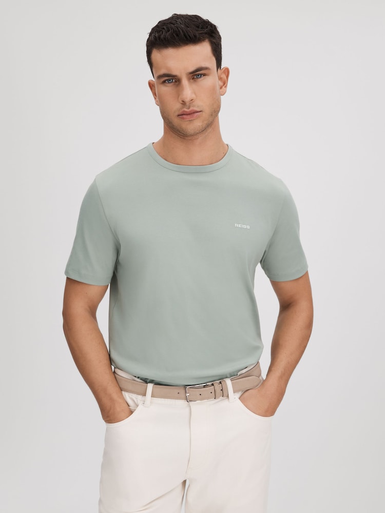 Reiss Sage Russell Slim Fit Cotton Crew T-Shirt - Image 1 of 6