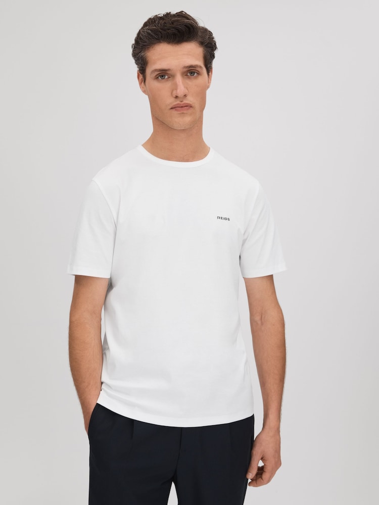 Reiss White Russell Slim Fit Cotton Crew T-Shirt - Image 1 of 6