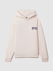 Reiss Ecru/Blue Newton Cotton Relaxed Motif Hoodie - Image 2 of 6