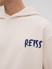 Reiss Ecru/Blue Newton Cotton Relaxed Motif Hoodie - Image 4 of 6