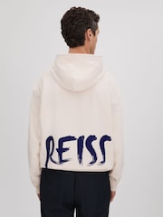 Reiss Ecru/Blue Newton Cotton Relaxed Motif Hoodie - Image 5 of 6