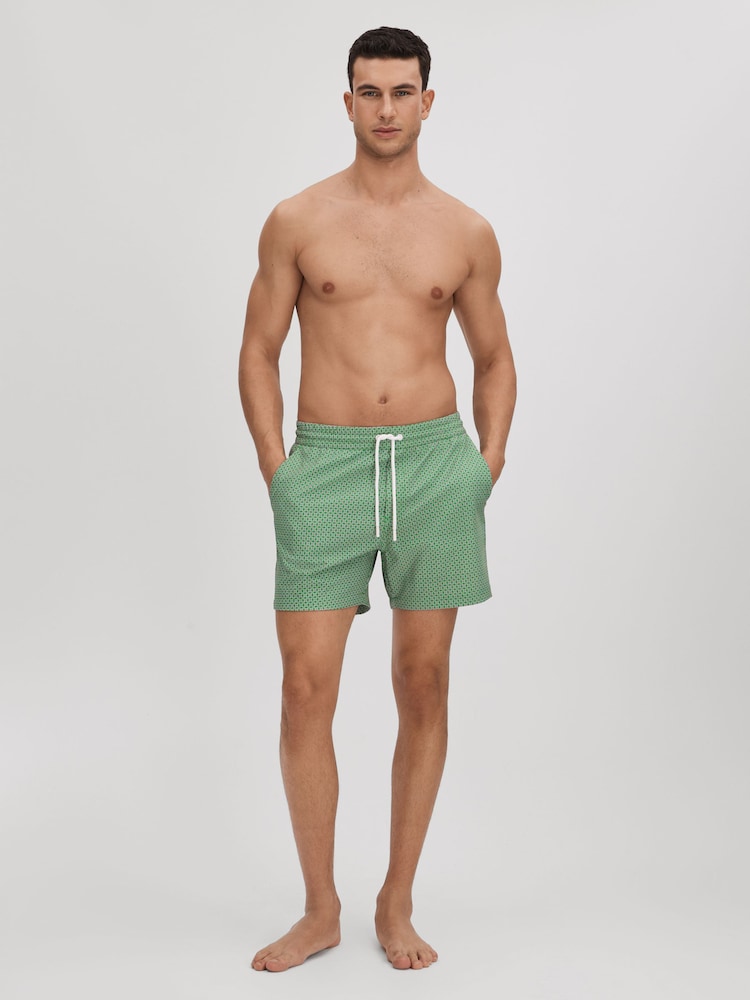 Reiss Bright Green/White Shape Printed Drawstring Swim Shorts - Image 1 of 6 Reiss Bright Green/White Shape Printed Drawstring Swim Shorts - Image 1 of 6