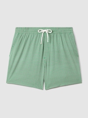 Reiss Bright Green/White Shape Printed Drawstring Swim Shorts - Image 2 of 6