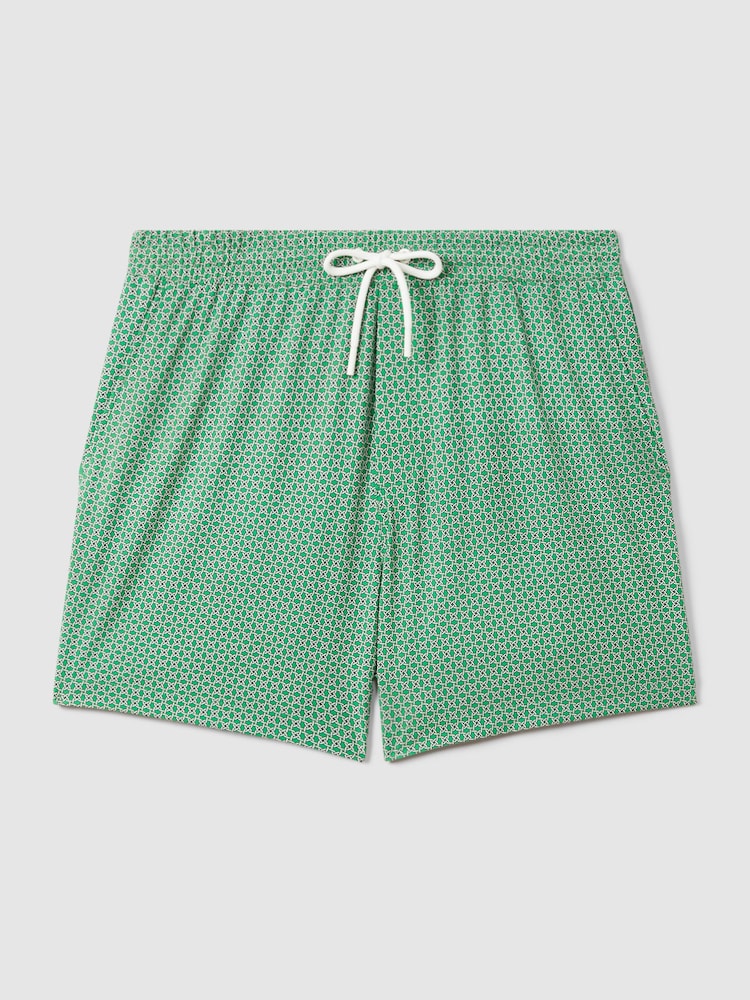Reiss Bright Green/White Shape Printed Drawstring Swim Shorts - Image 2 of 6 Reiss Bright Green/White Shape Printed Drawstring Swim Shorts - Image 2 of 6