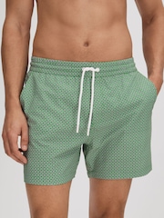 Reiss Bright Green/White Shape Printed Drawstring Swim Shorts - Image 3 of 6