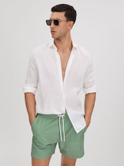 Reiss Bright Green/White Shape Printed Drawstring Swim Shorts - Image 4 of 6