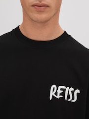 Reiss Black/White Abbott Cotton Motif T-Shirt - Image 4 of 6