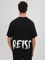 Reiss Black/White Abbott Cotton Motif T-Shirt - Image 5 of 6