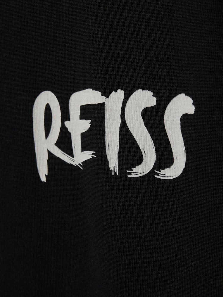 Reiss Black/White Abbott Cotton Motif T-Shirt - Image 6 of 6