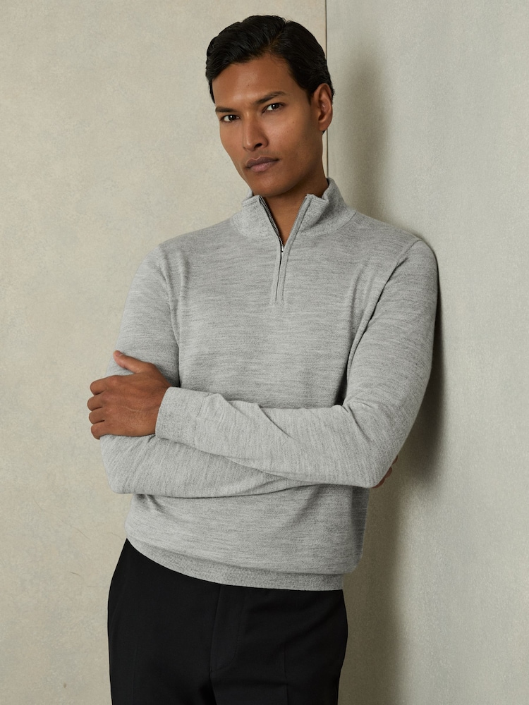 Reiss Black/Soft Grey Blackhall 2 Pack 2 Pack Of Merino Wool Zip-Neck Jumpers - Image 2 of 7