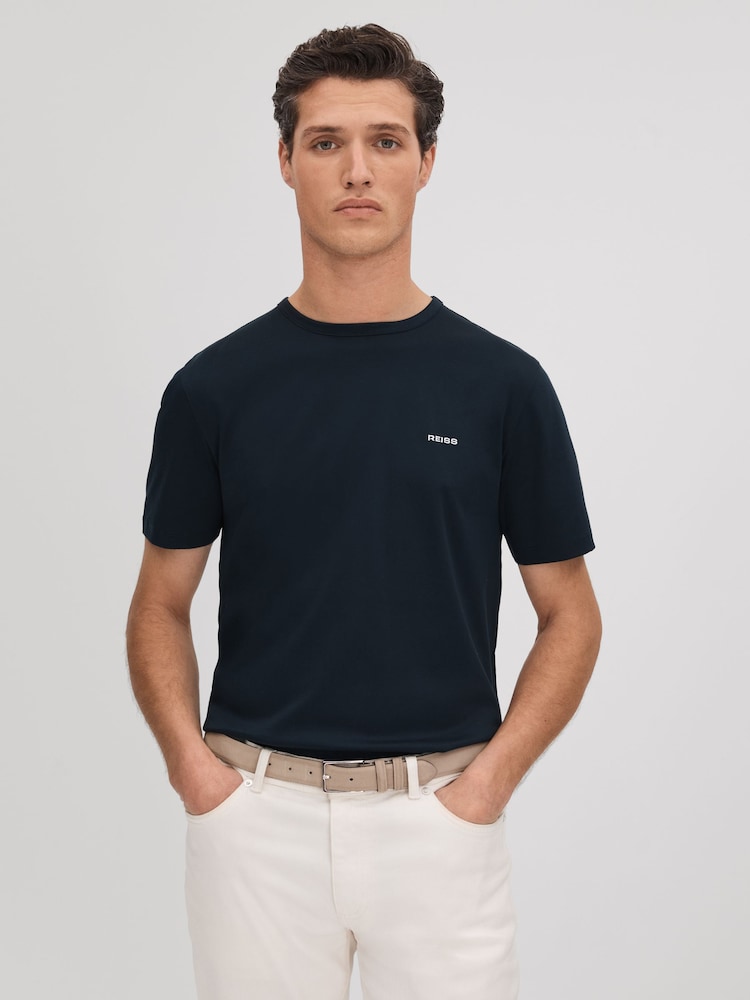 Reiss Navy Russell Slim Fit Cotton Crew T-Shirt - Image 1 of 6