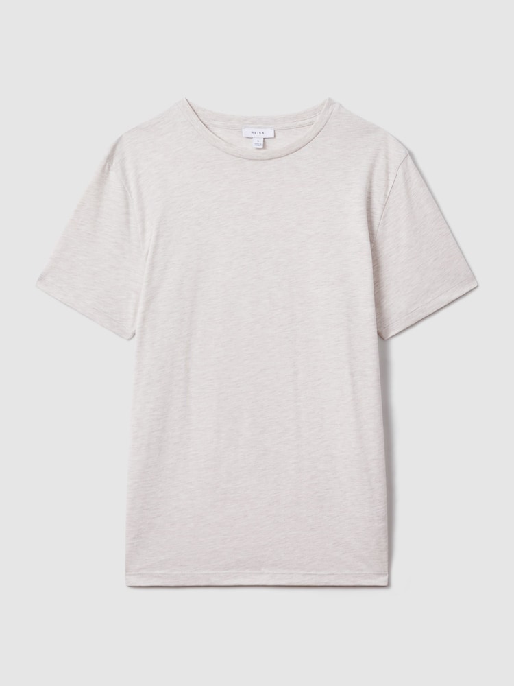 Reiss Wheat Melange Bless Cotton Crew Neck T-Shirt - Image 2 of 5 Reiss Wheat Melange Bless Cotton Crew Neck T-Shirt - Image 2 of 5