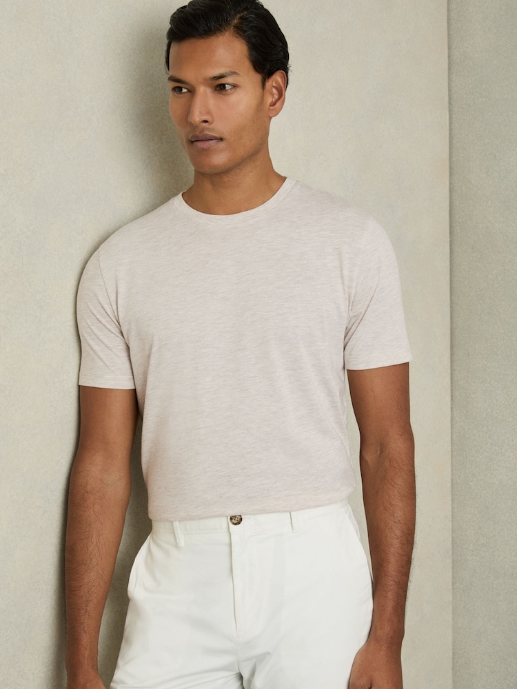 Blé chiné - T-shirt à col ras du cou en coton Reiss Bless - Image 3 of 5