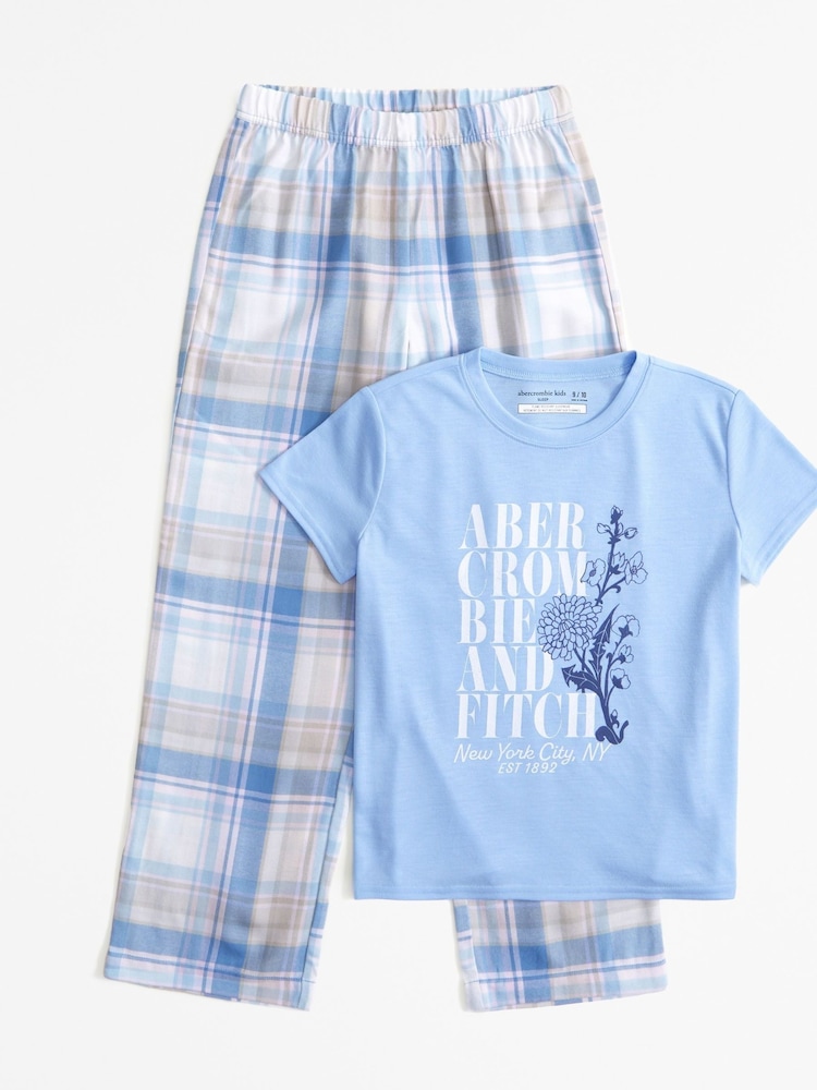 Abercrombie & Fitch Blue Gingham Logo Pyjama Set - Image 1 of 2