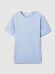 Reiss Delph Blue Melange Bless Cotton Crew Neck T-Shirt - Image 2 of 6