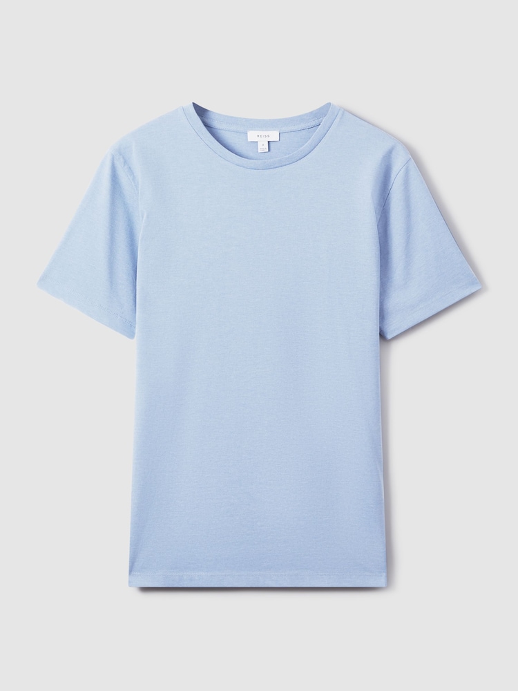 Reiss Delph Blue Melange Bless Cotton Crew Neck T-Shirt - Image 2 of 6 Reiss Delph Blue Melange Bless Cotton Crew Neck T-Shirt - Image 2 of 6