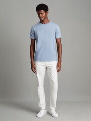 Reiss Delph Blue Melange Bless Cotton Crew Neck T-Shirt - Image 3 of 6