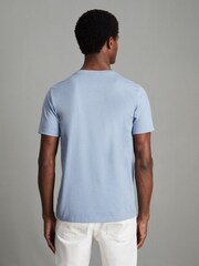 Reiss Delph Blue Melange Bless Cotton Crew Neck T-Shirt - Image 4 of 6