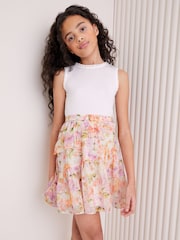 Lipsy White/Pink Chiffon Skirt Dress (5-16yrs) - Image 1 of 4