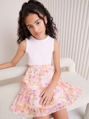 Lipsy White/Pink Chiffon Skirt Dress (5-16yrs) - Image 2 of 4