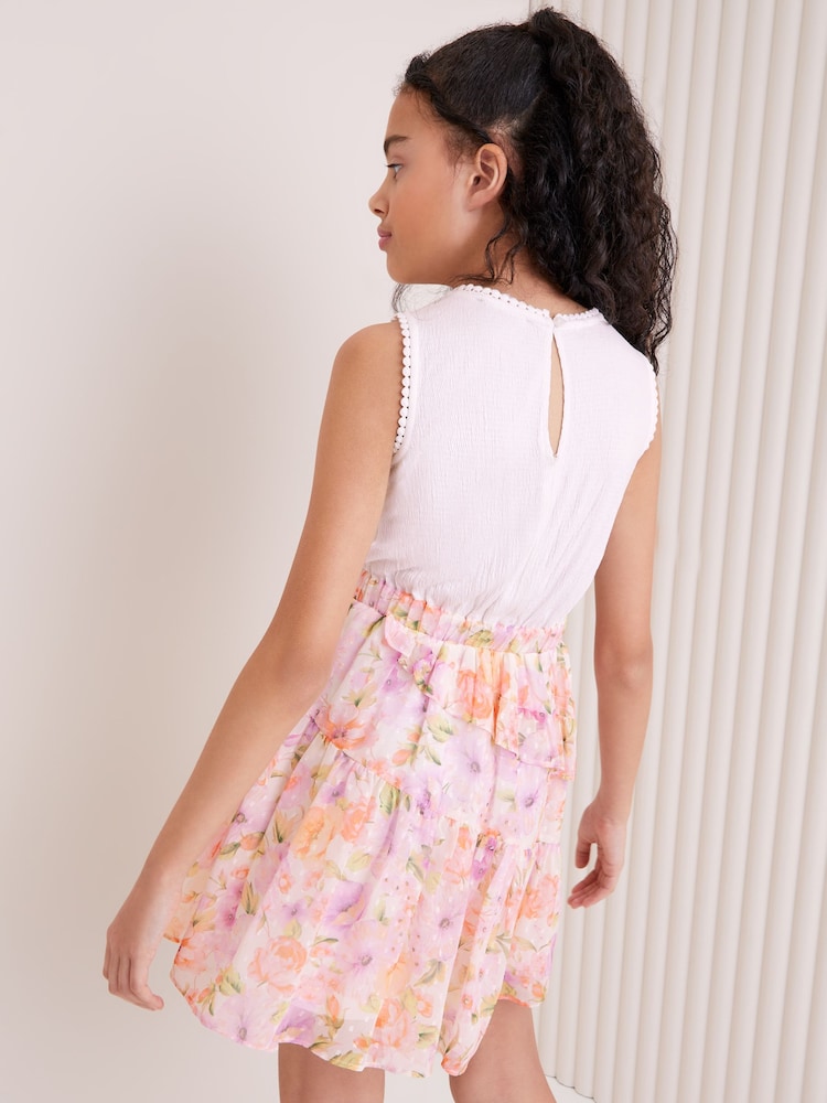 Lipsy White/Pink Chiffon Skirt Dress (5-16yrs) - Image 4 of 4