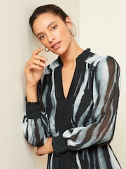 Love & Roses Grey Smudge Printed V Neck Belted Long Sleeve Midi Dress - Image 2 of 4