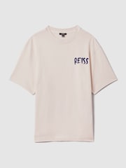 Reiss Ecru/Blue Abbott Cotton Motif T-Shirt - Image 2 of 6