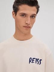 Reiss Ecru/Blue Abbott Cotton Motif T-Shirt - Image 3 of 6