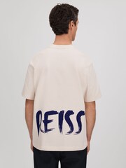 Reiss Ecru/Blue Abbott Cotton Motif T-Shirt - Image 5 of 6
