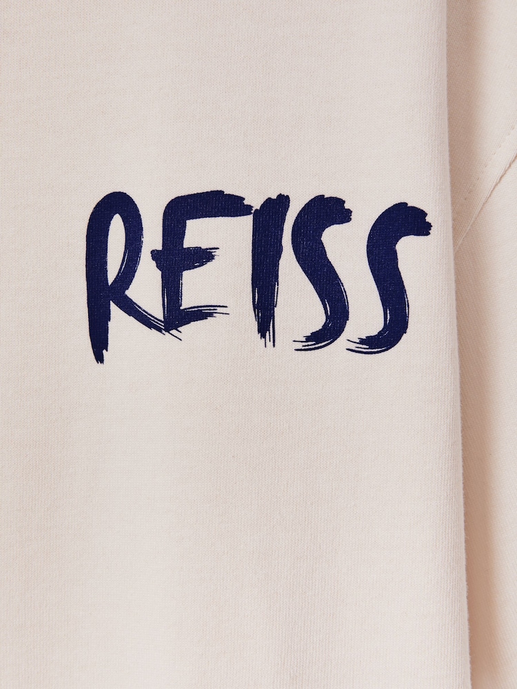 Reiss Ecru/Blue Abbott Cotton Motif T-Shirt - Image 6 of 6