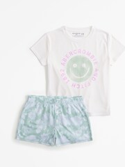 Abercrombie & Fitch Green Graphic Print Logo Pyjama Shorts & Top Set - Image 1 of 1