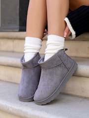 Linzi Grey Mini Addy Faux Suede Lined Ankle Boots - Image 1 of 5