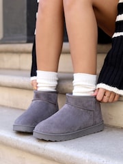 Linzi Grey Mini Addy Faux Suede Lined Ankle Boots - Image 2 of 5