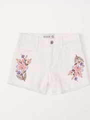 Abercrombie & Fitch Cream Floral Embroidered Denim Shorts - Image 3 of 6