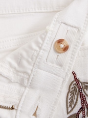 Abercrombie & Fitch Cream Floral Embroidered Denim Shorts - Image 5 of 6