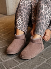 Linzi Mocha Brown Mini Addy Faux Suede Lined Ankle Boots - Image 1 of 6