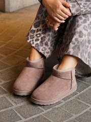 Linzi Mocha Brown Mini Addy Faux Suede Lined Ankle Boots - Image 2 of 6