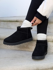 Linzi Black Mini Addy Faux Suede Lined Ankle Boots - Image 1 of 4
