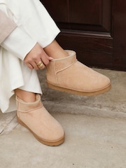 Linzi Nude Mini Addy Faux Suede Faux Fur Lined Ankle Boots - Image 1 of 5