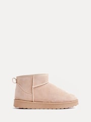 Linzi Nude Mini Addy Faux Suede Faux Fur Lined Ankle Boots - Image 2 of 5