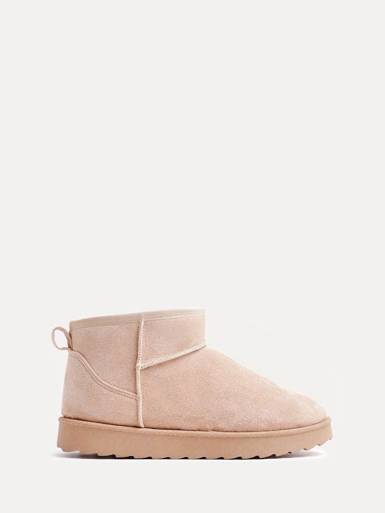 Linzi Nude Mini Addy Faux Suede Faux Fur Lined Ankle Boots - Image 2 of 5