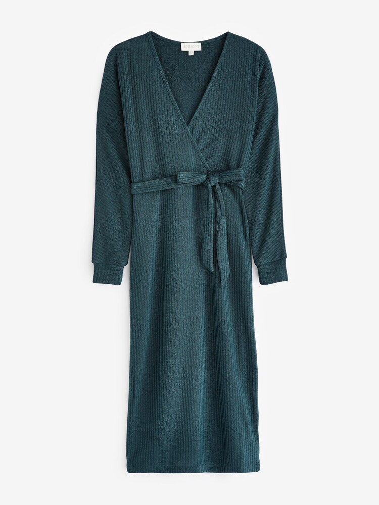 Apricot Green Ribbed Batwing Wrap Midi Dress - Image 5 of 5 Apricot Green Ribbed Batwing Wrap Midi Dress - Image 5 of 5