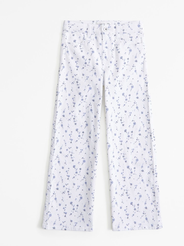 Abercrombie & Fitch Jeans mit Blümchenmuster und weitem Bein, Weiß - Bild 1 von 4