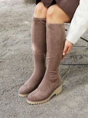 Linzi Brown Kortina Brown Suede High Leg Boots With Wedged Heel - Image 1 of 6