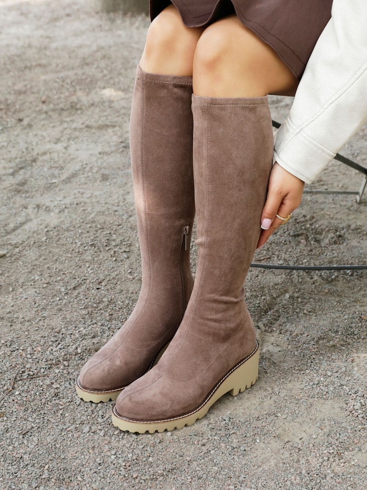 Linzi Brown Kortina Brown Suede High Leg Boots With Wedged Heel - Image 1 of 6